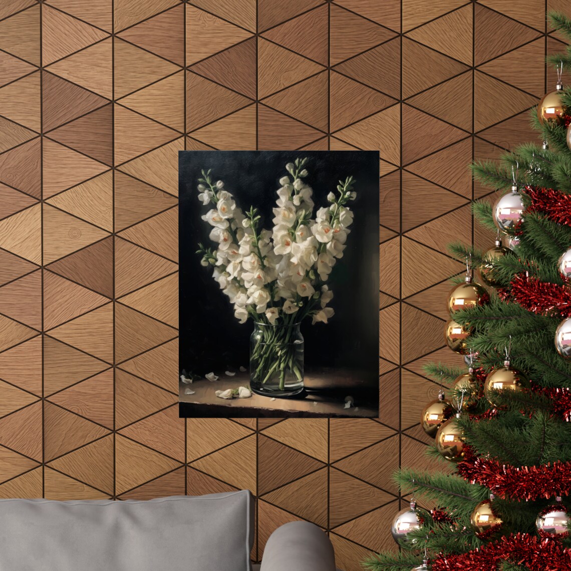 White Snapdragon Blush Throats Glass Vase Dark Still Life Poster - Image 3
