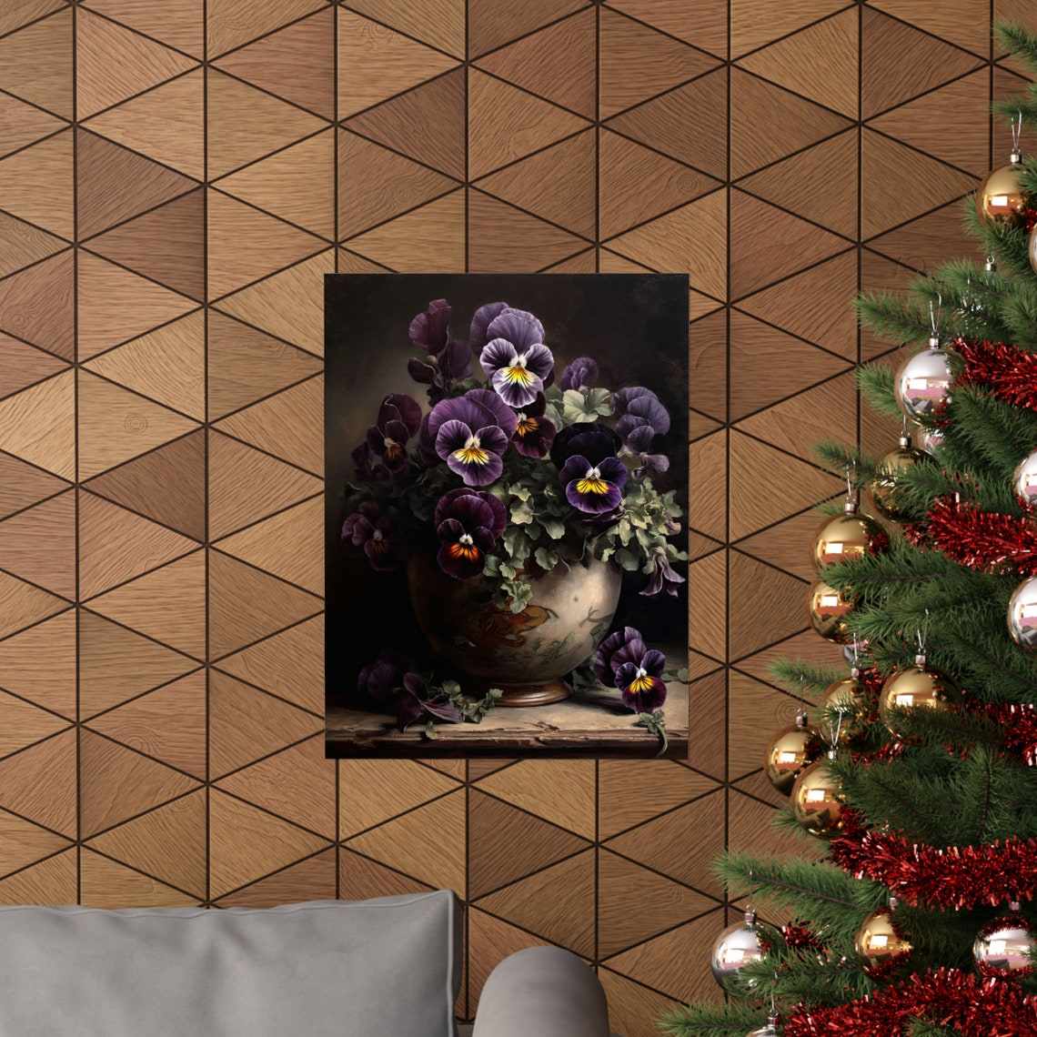 Deep Purple Pansy Flowers Ornate Vase Dark Moody Botanical Art Print - Image 3
