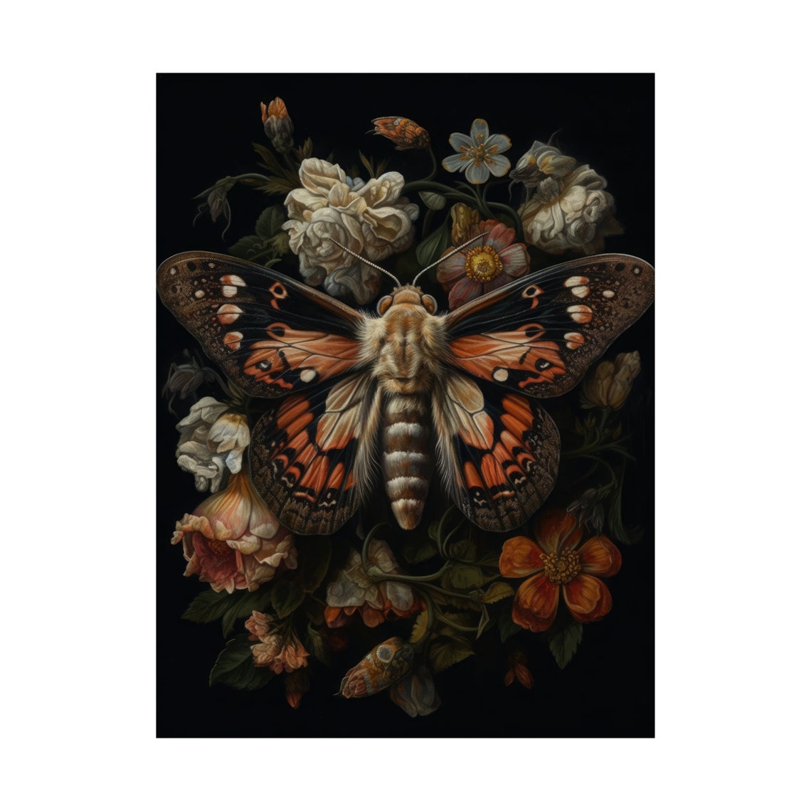 Dark Academia Orange Moth Baroque Floral Gothic Night Insect Poster - Image 4