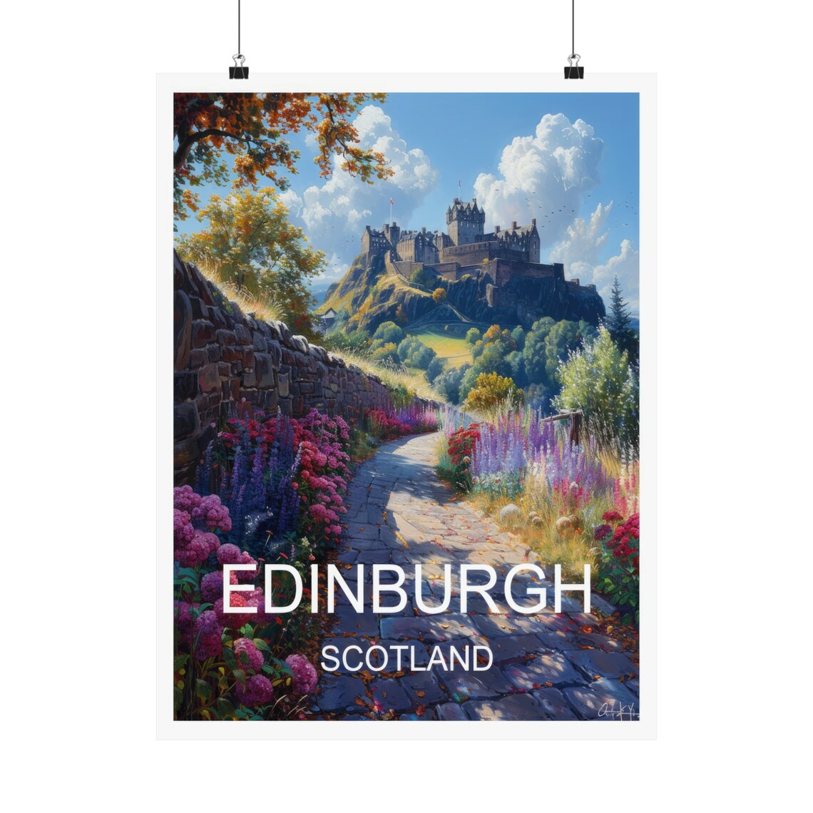 Edinburgh Scotland Castle Hill Flower Path Sunny Travel Poster - Image 5
