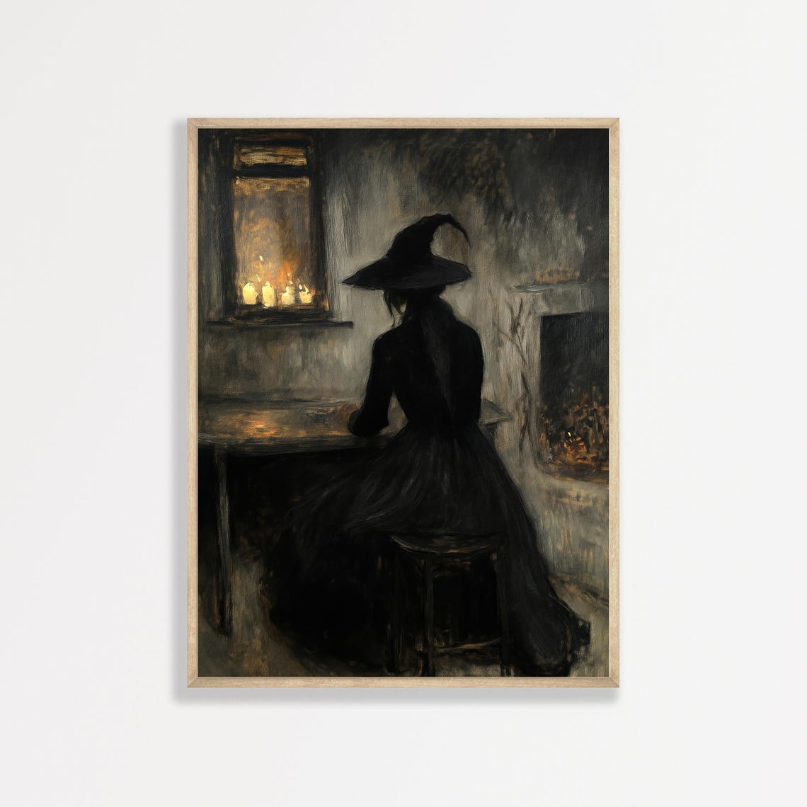 Dark Witch Painting Vintage Spooky Witchy Wall Art Antique Dark Academia Decor Moody Rustic Living Room Print 1032