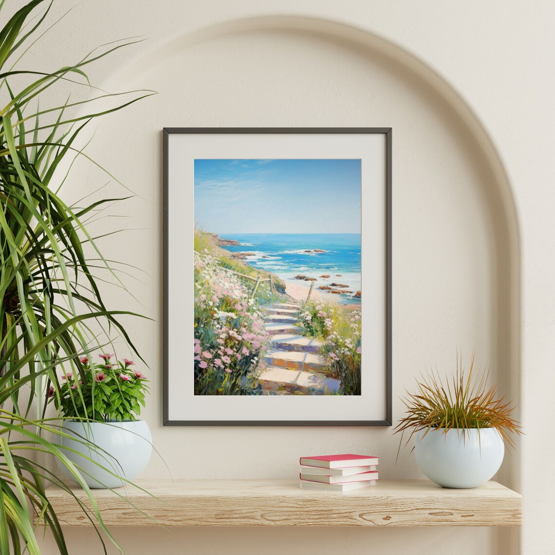 Beach Seascape Painting, Retro Coastal Landscape - Image 2