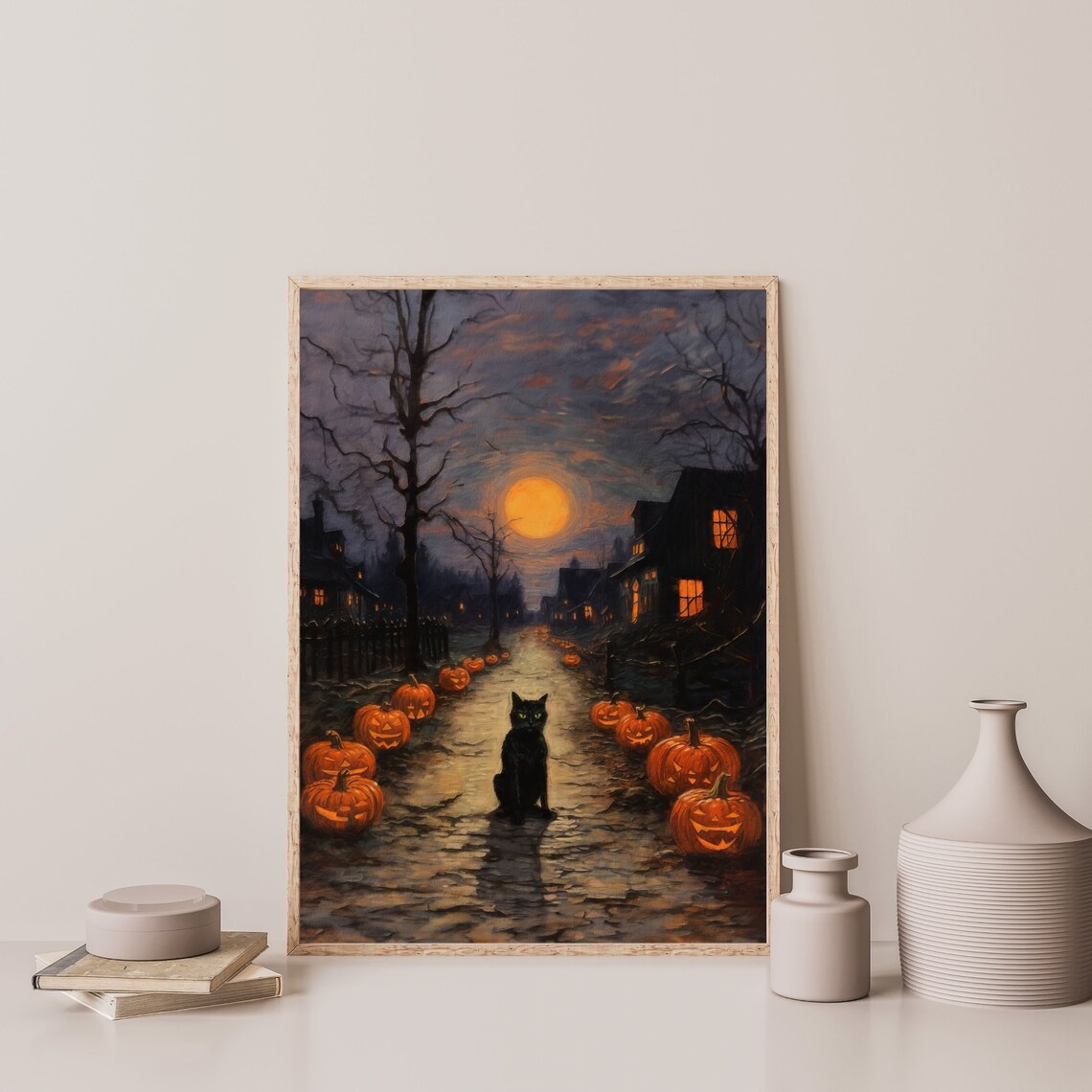 Black Cat Halloween Painting, Dark Academia Decor - Image 3
