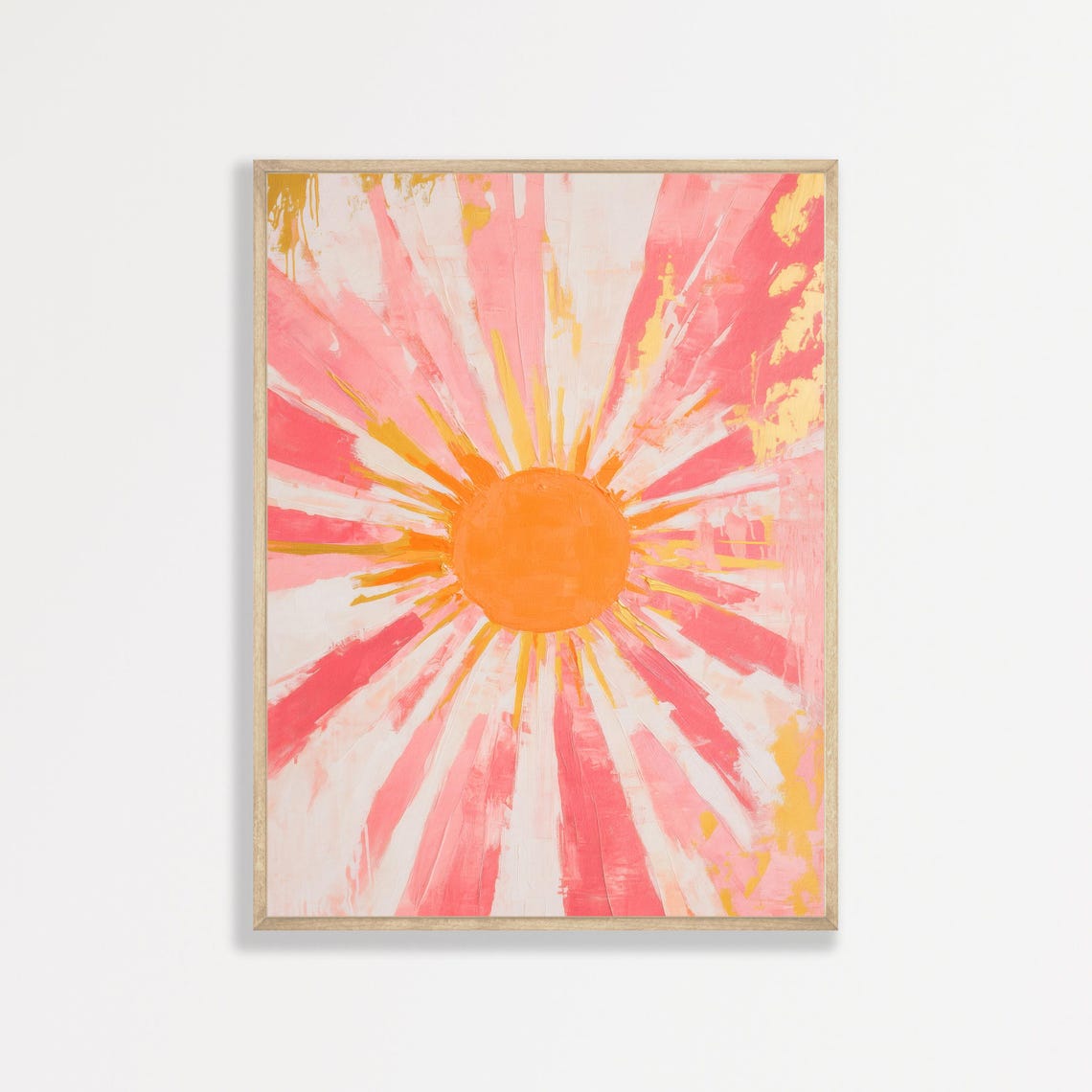 Pink Sunburst Orange Sun Radiating Rays Eclectic Retro Boho Poster