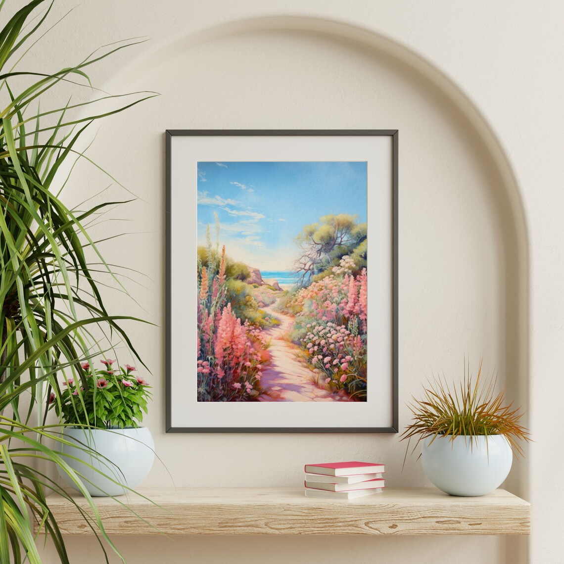 Spring Coastal Path Retro Seascape Poster Print - Image 2