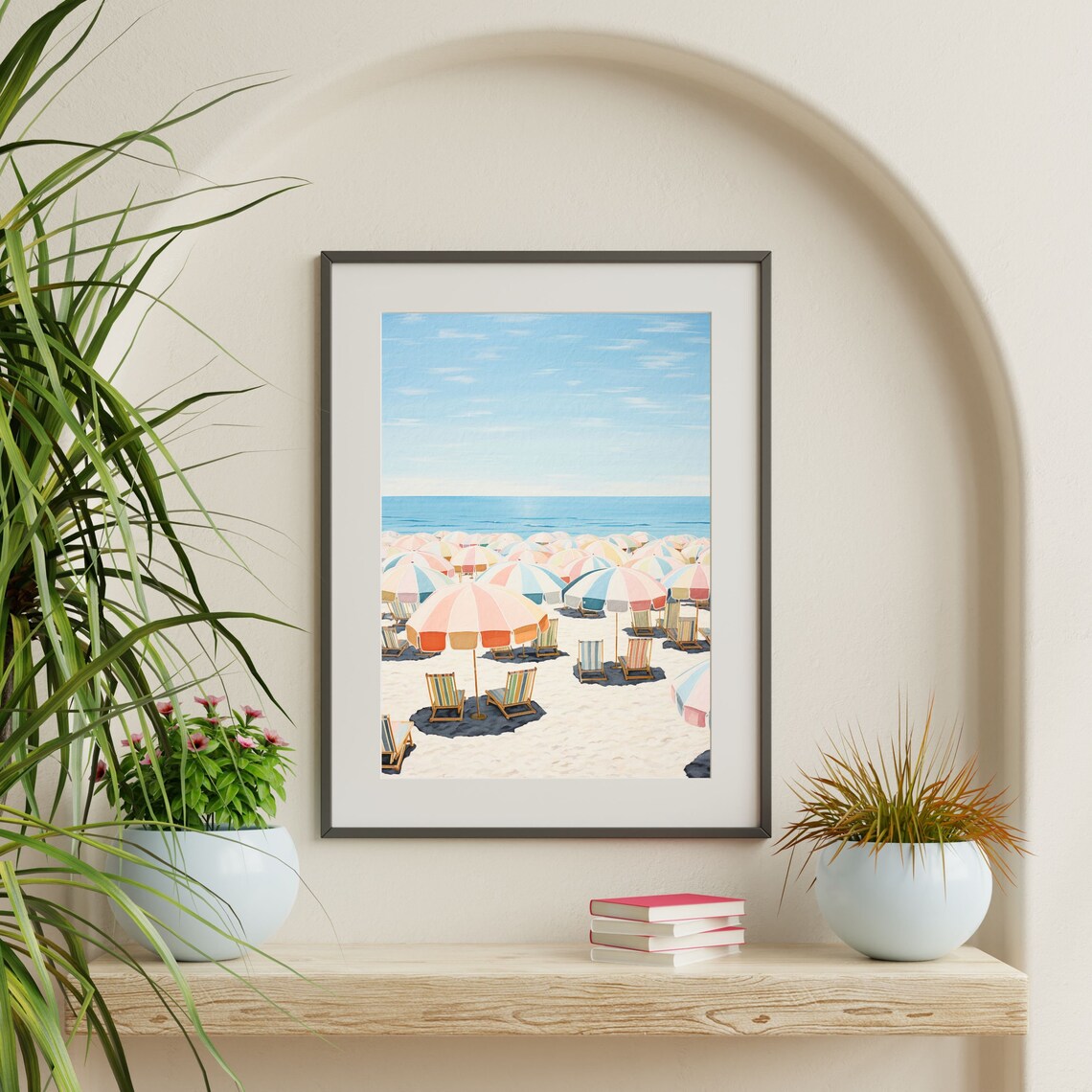 Retro Beach Umbrellas Art Print, Coastal Minimalist - Image 2