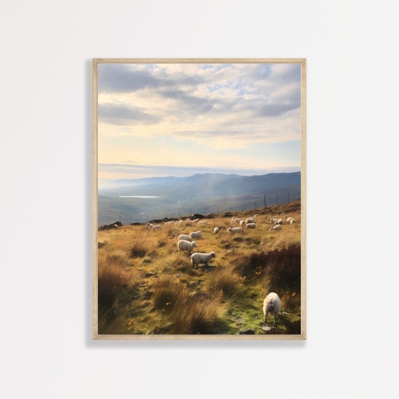 Highland Sheep Vintage Nature Landscape Art Print