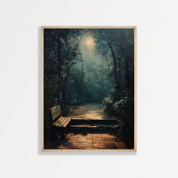 Moonlight Painting Moody Vintage Aesthetic Wall Art Dark Academia Home Decor Antique Dark Cottagecore Wall Print P 434