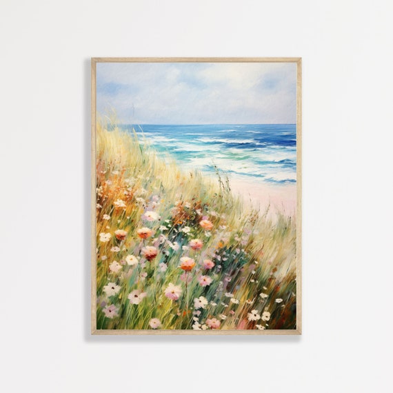 Coastal Wildflowers, Minimalist Vintage Art Print