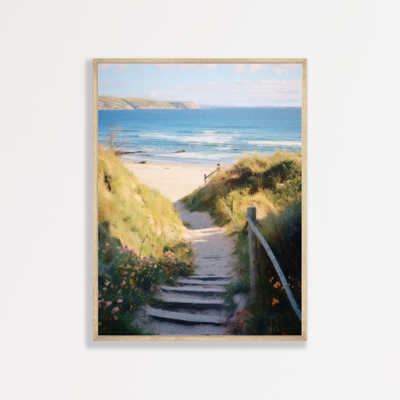 Beach Path, Vintage Coastal Oil Painting Print