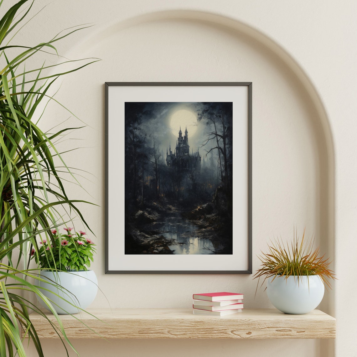Gothic Castle Under Full Moon Dark Night Forest Landscape Poster - Image 2