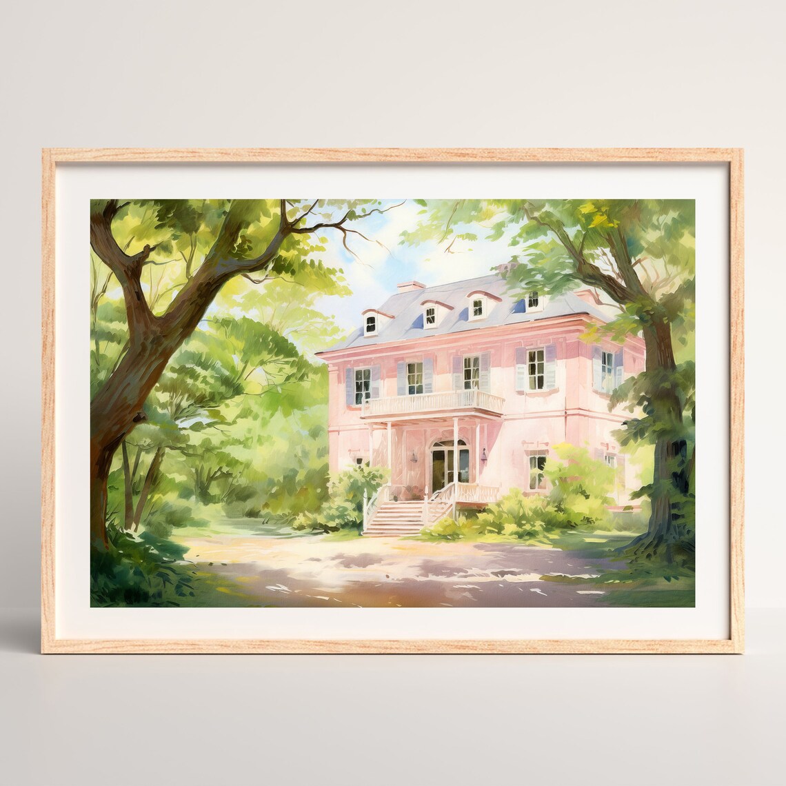 Pink House Vintage Pastel Art Print, Retro Decor - Image 2