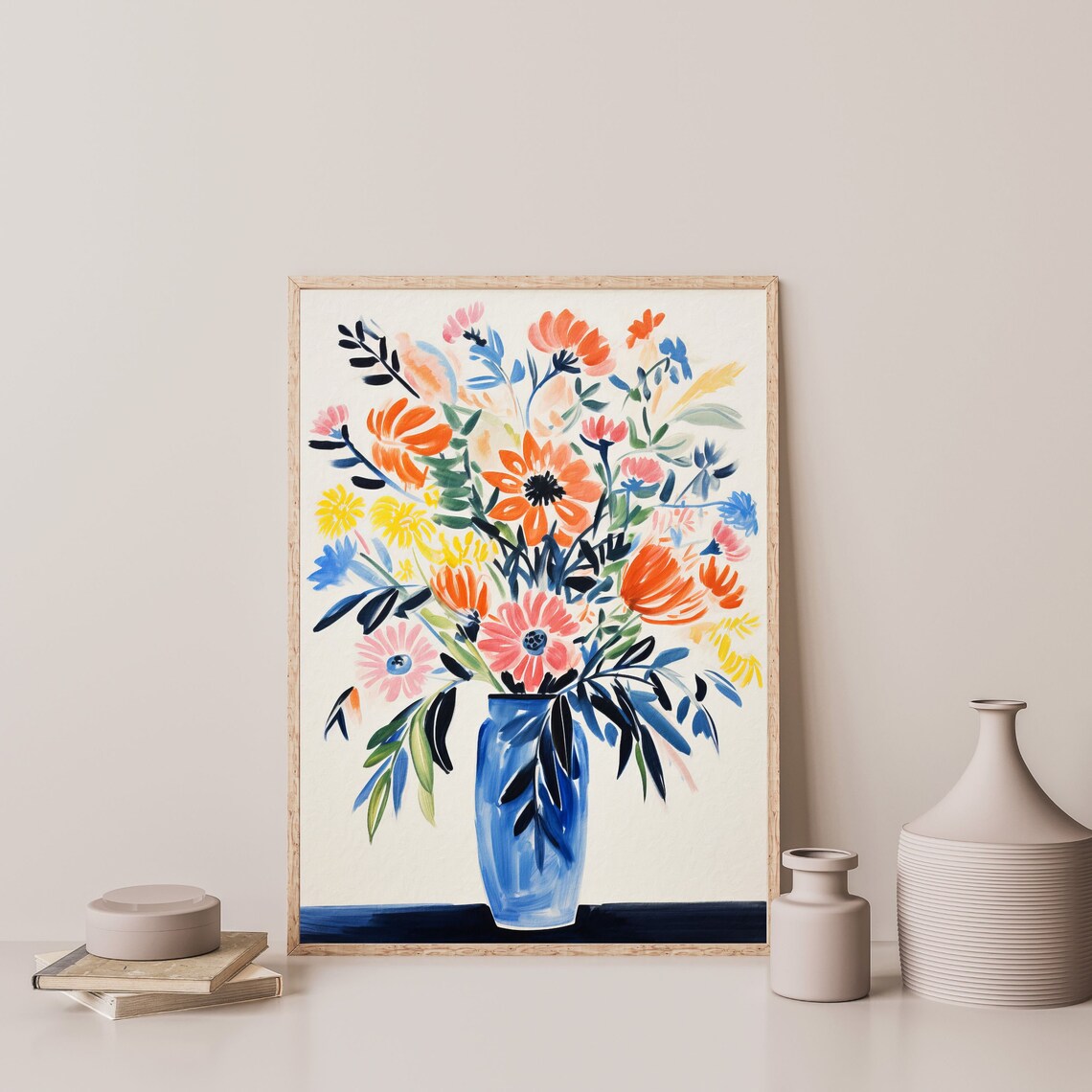 Vivid Wildflower Bouquet Cobalt Vase Modern Floral Still Life Poster - Image 3
