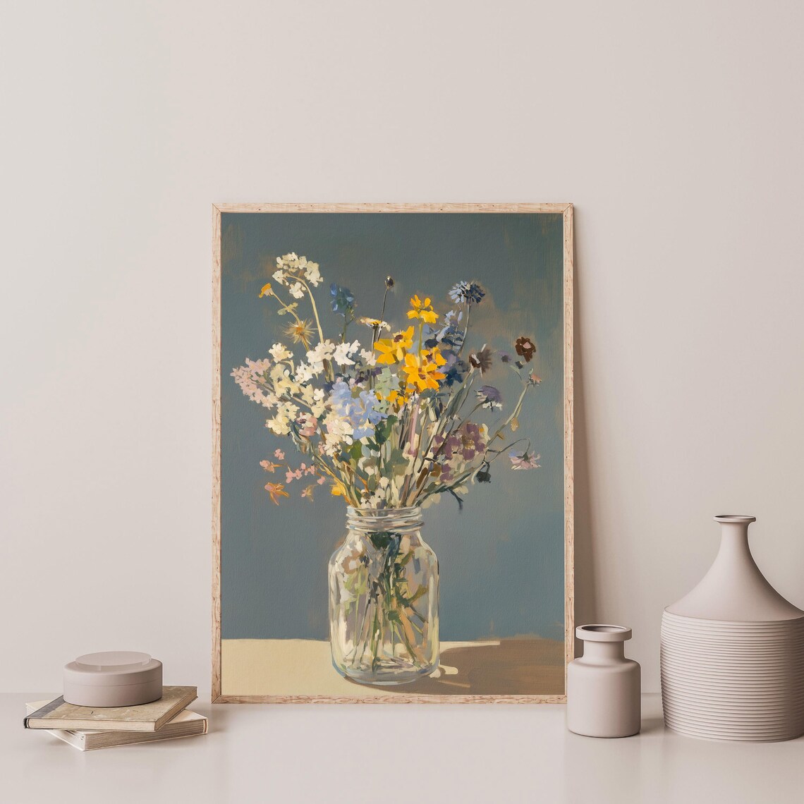 Wildflower Bouquet Glass Mason Jar Vintage Floral Still Life Poster - Image 3