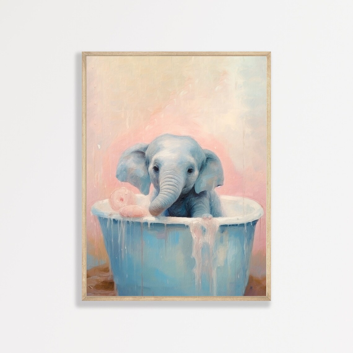 Retro Elephant Pastel Art Print for Nursery Kids