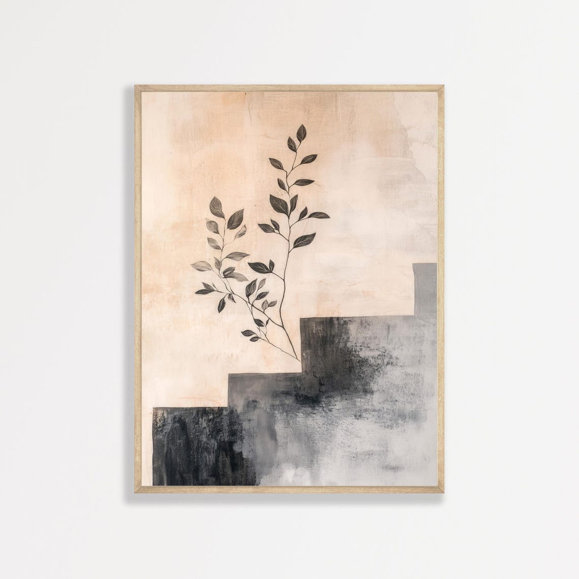 Minimal Botanical Sprig Beige Gray Abstract Modern Neutral Wall Art
