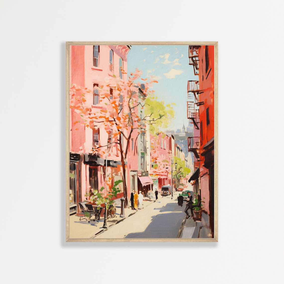 Retro City Painting, Vintage Eclectic Travel Poster