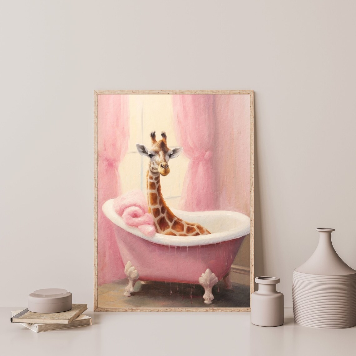 Giraffe Bathroom Retro Art Print, Nursery Decor - Image 3