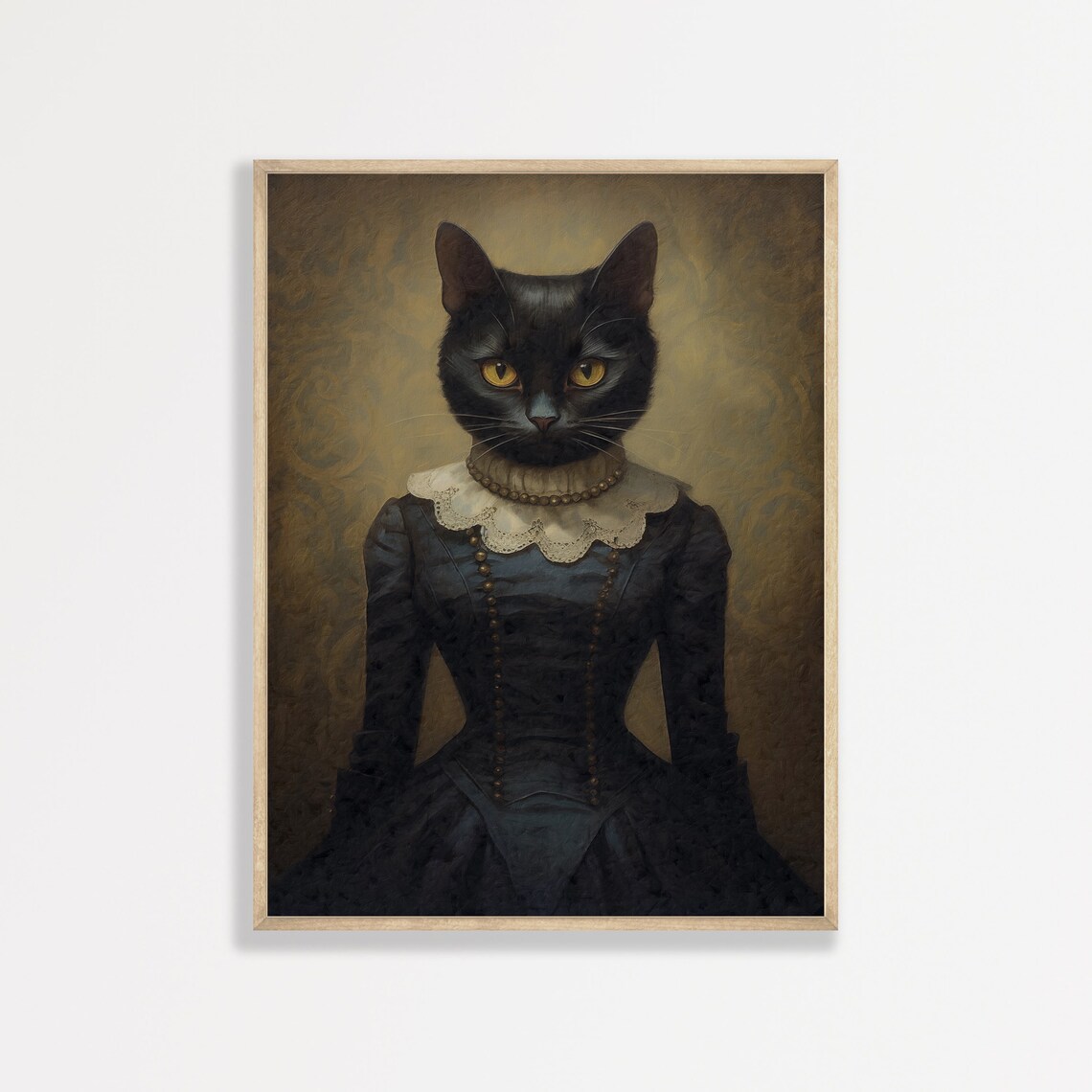 Black Cat in a Victorian Dress with Lace Collar Gothic Portrait Poster