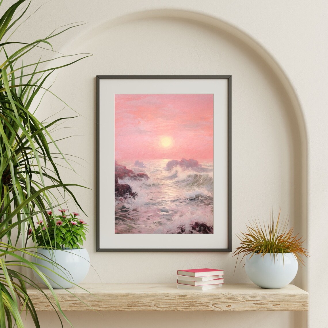 Retro Coastal Seascape Art Print, Pink Aesthetic - Image 2