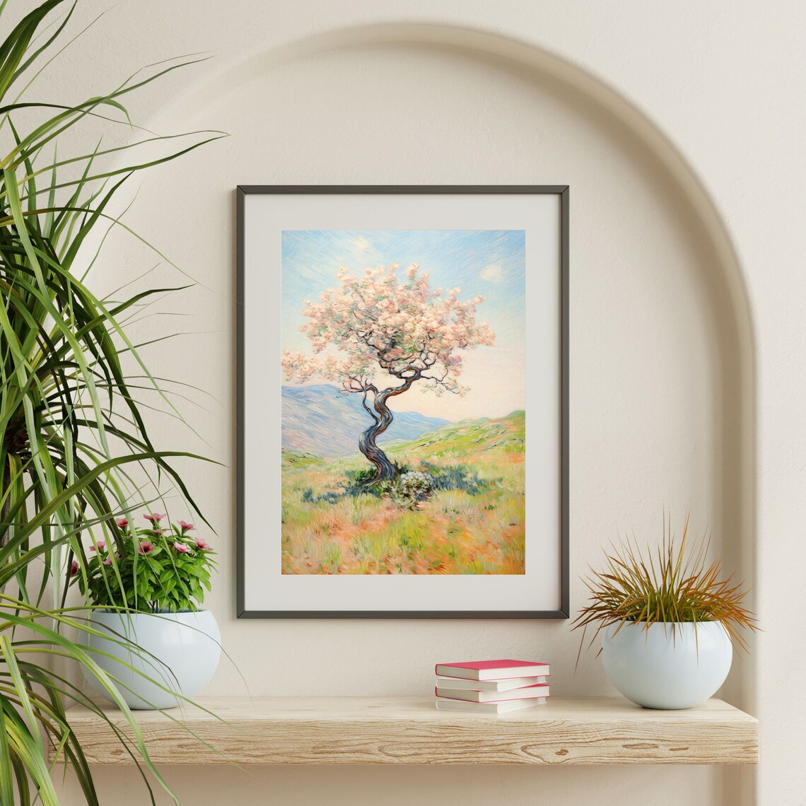 Vintage Tree Painting Minimal Landscape Print Rustic Farmhouse Wall Art Antique Cottage Decor P 767 - Image 2