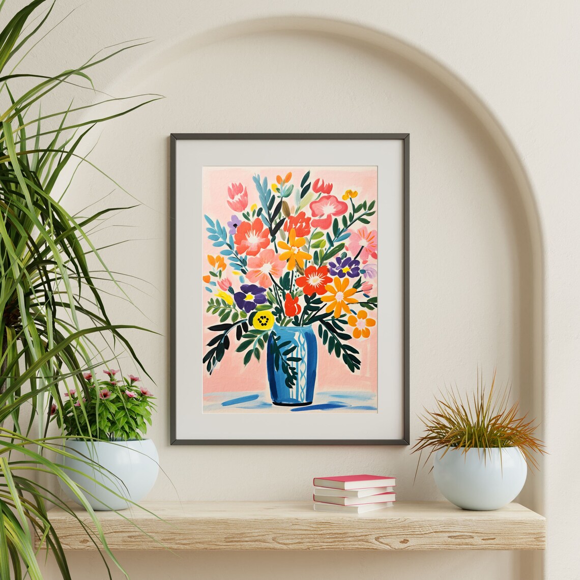 Colorful Wildflower Bouquet Blue Vase Pink Folk Bloom Poster - Image 2