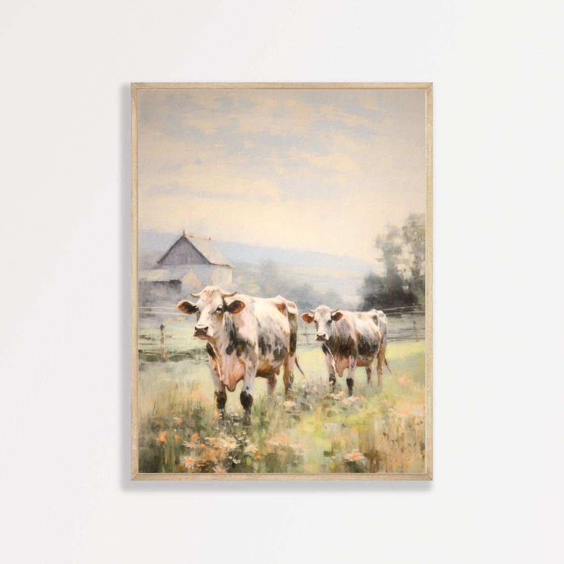Country Cows Retro Farmhouse Landscape Art Print