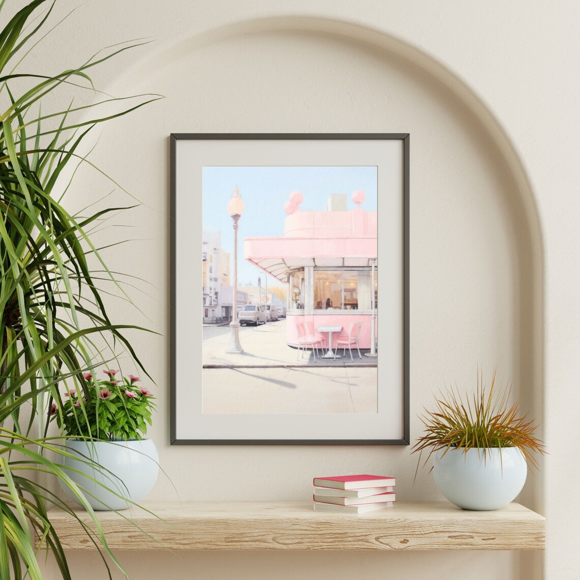 Retro Pink Diner Art Print, Pastel Bedroom Decor - Image 2