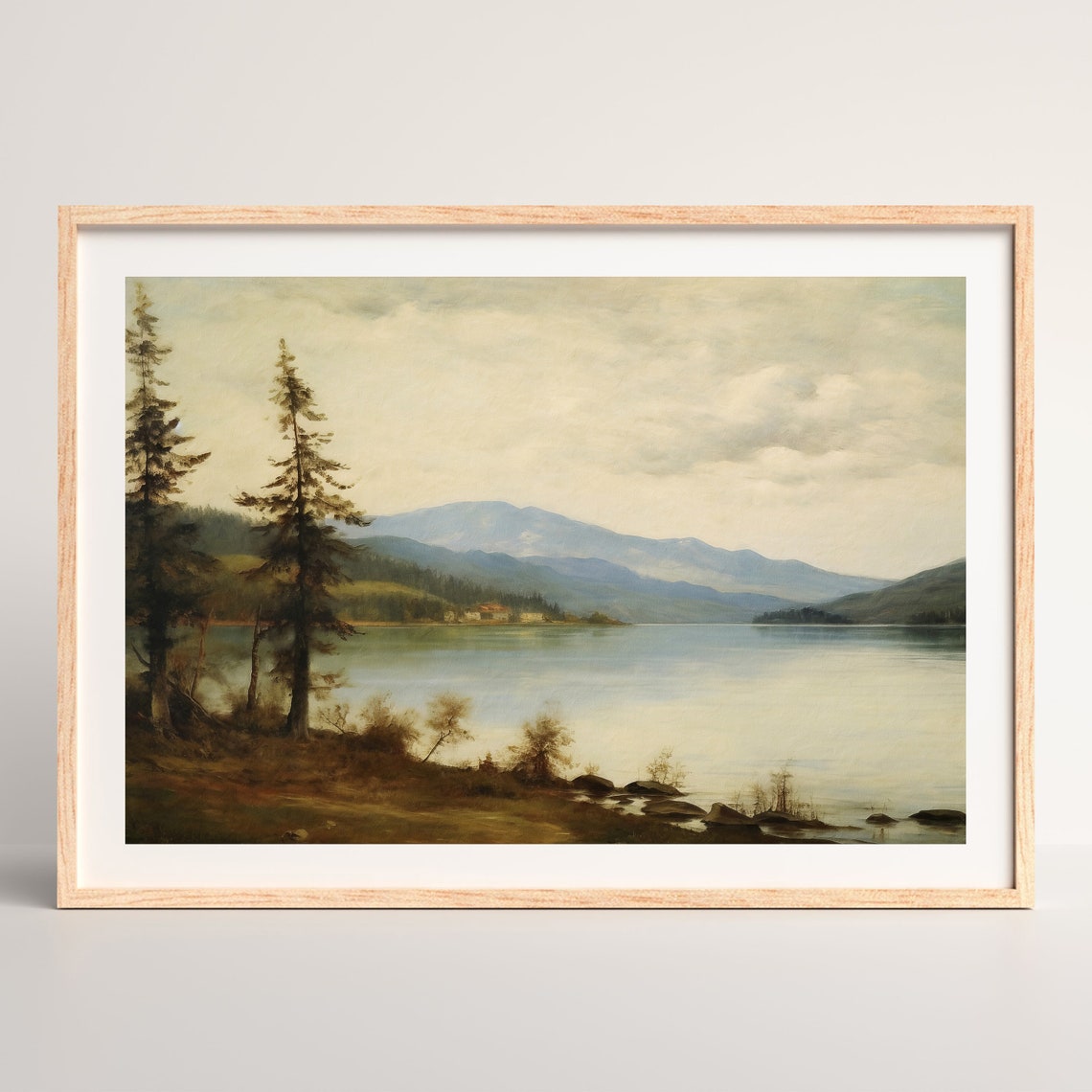 Rustic Lake Painting Vintage Landscape Wall Art Moody Nature Scenery Cottage Farmhouse Wall Decor P 828 - Image 2