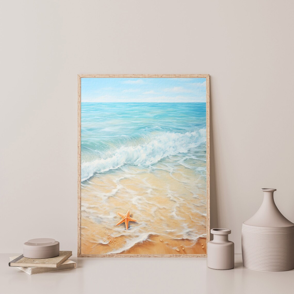 Beach Starfish Painting Retro Coastal Wall Art Minimal Tropical Beachy Decor Vintage Pastel Ocean Print P 620 - Image 3