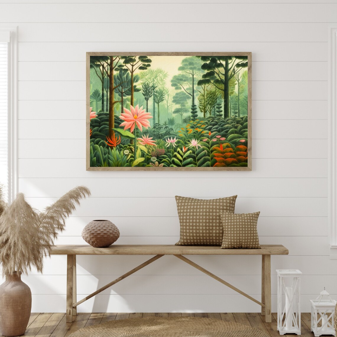 Green Jungle Retro Landscape Art Print, Bedroom Decor - Image 3