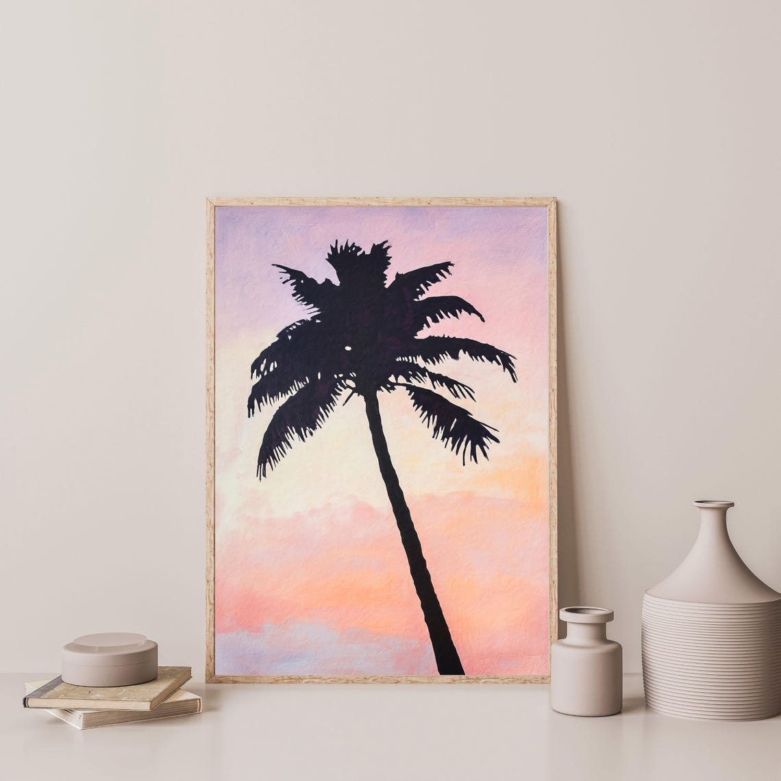 Palm Tree Silhouette Pastel Pink Sunset Sky Tropical Decor Poster - Image 3