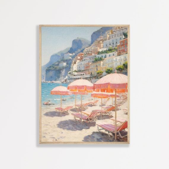 Retro Amalfi Coast Italy Beach Landscape Art Print