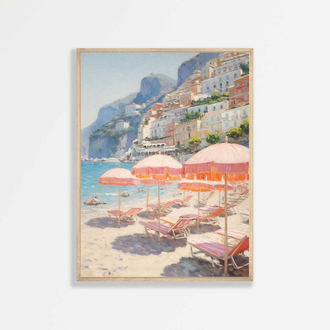 Retro Amalfi Coast Italy Beach Landscape Art Print