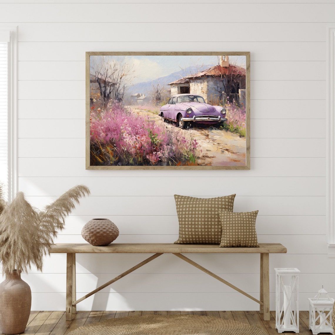 Countryside Car Painting Eclectic Country Wall Art Vintage Purple Aesthetic Decor Antique Trendy Farmhouse Print P 631 - Image 2