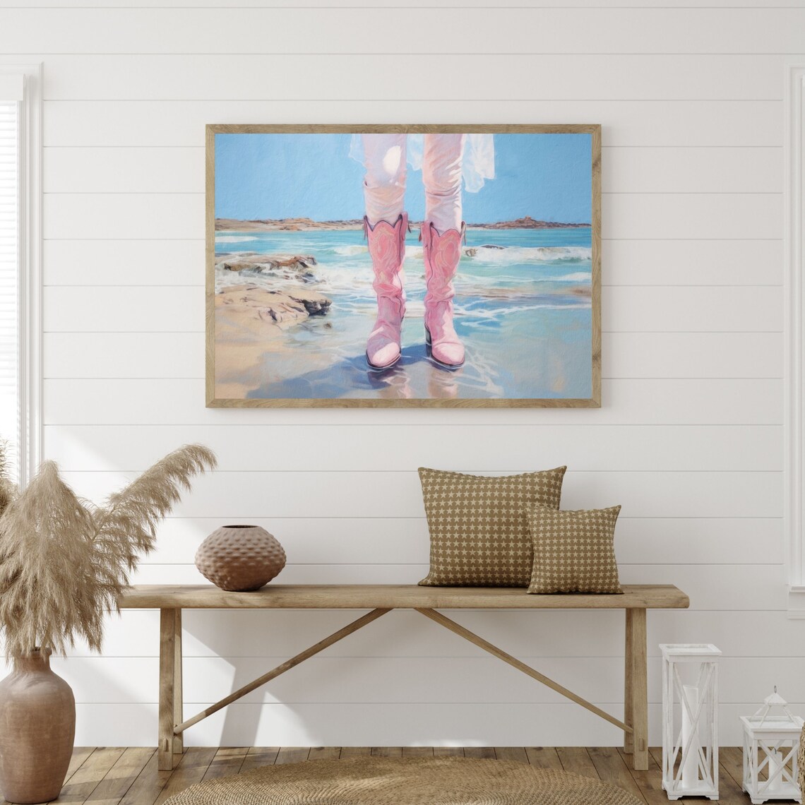 Cowgirl Beach Retro Country Boots Art Print - Image 3