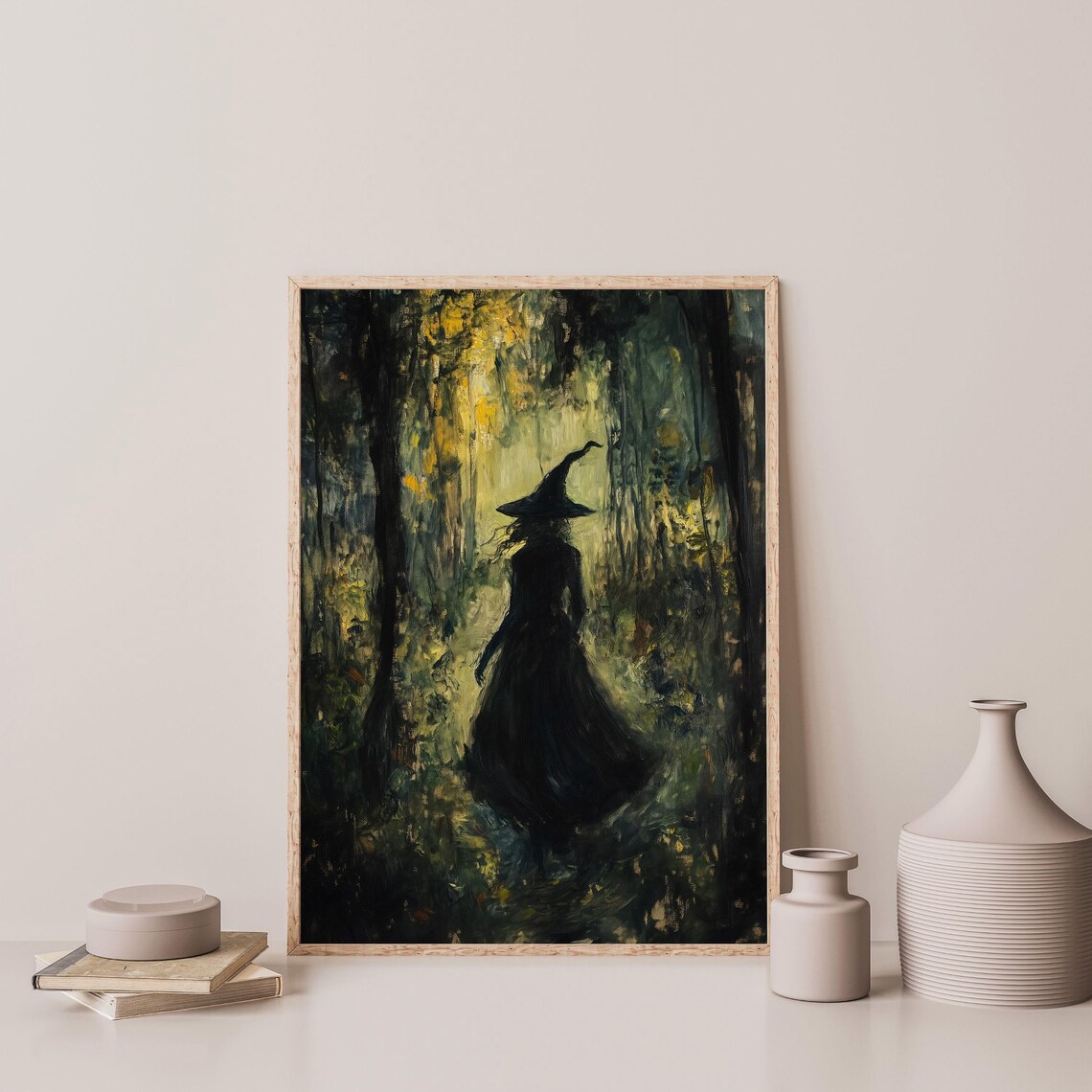 Dark Witch Forest Night Moonlight Moody Gothic Vintage Art Poster - Image 3
