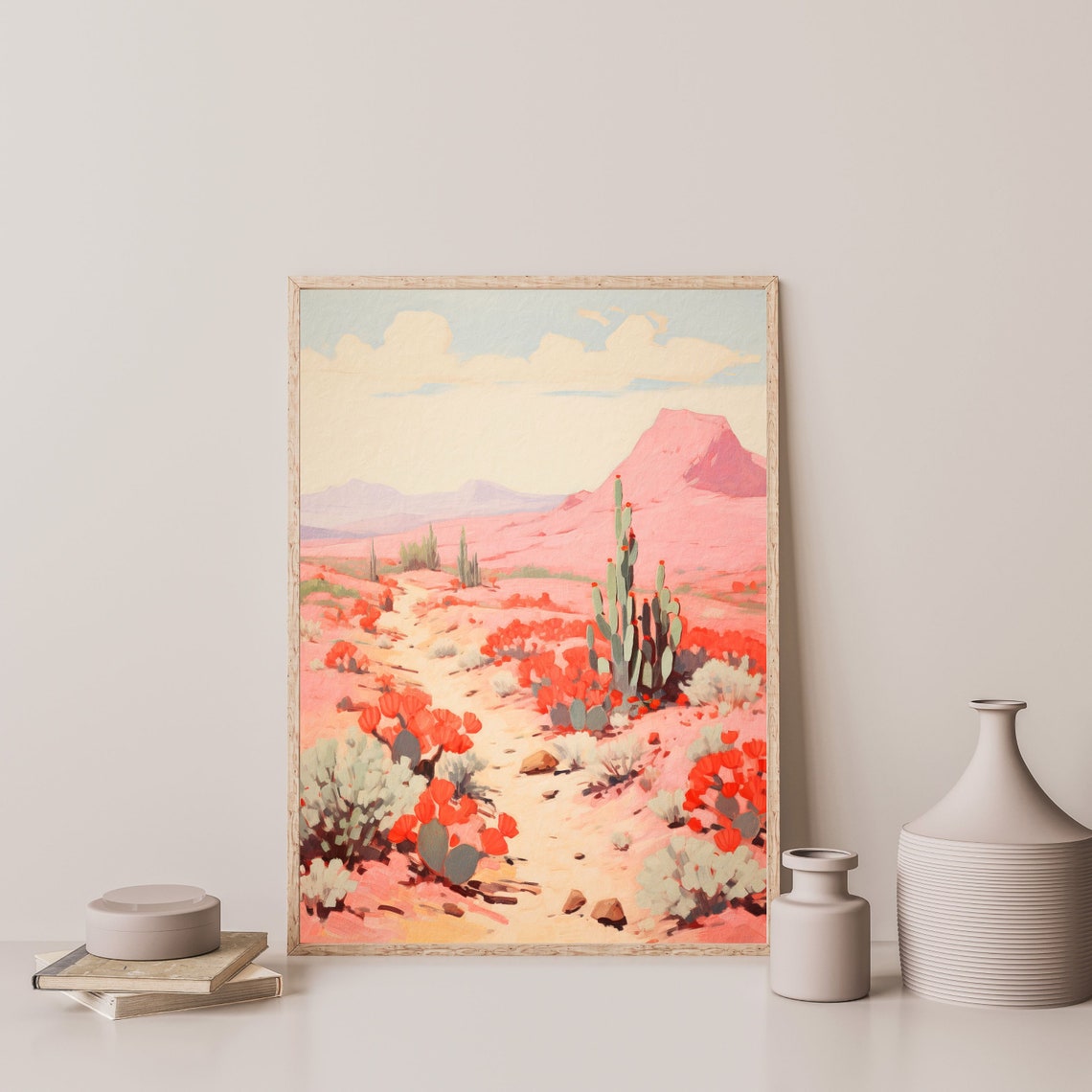 Boho Desert Painting Retro Western Wall Art Pastel Pink Home Decor Aesthetic Girls Artwork P 369 - Image 3