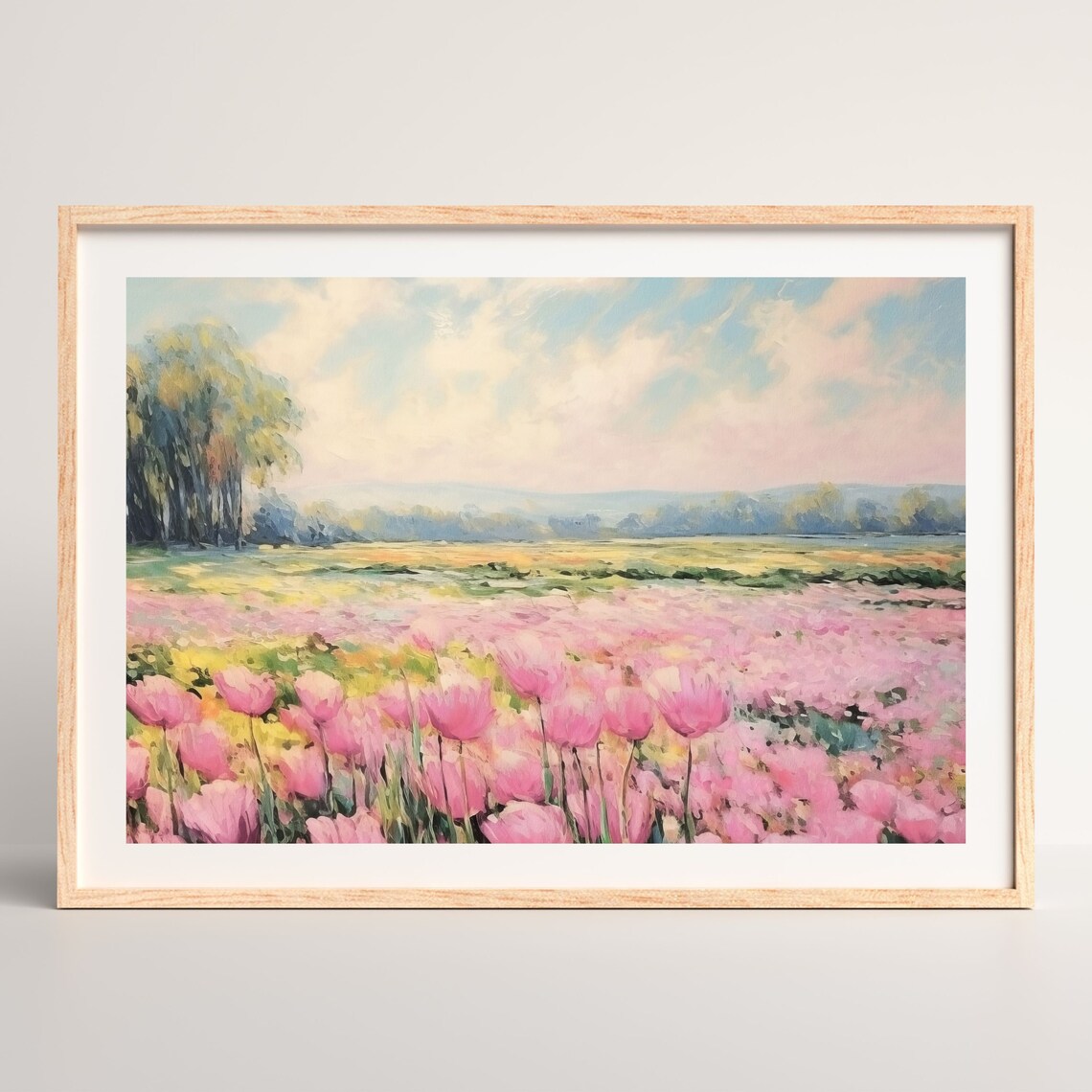 Tulip Field Retro Pink Landscape, Vintage Art Print - Image 2
