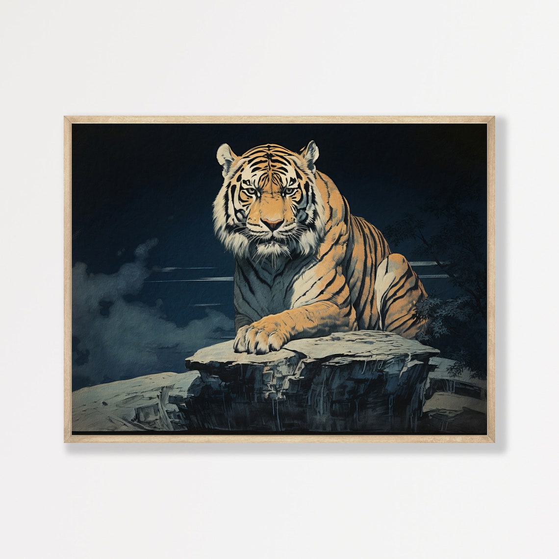 Tiger Art Print Moody Japanese Woodblock Wall Art Modern Japandi Wall Decor Minimalist Wabi Sabi Japan Artwork P 686