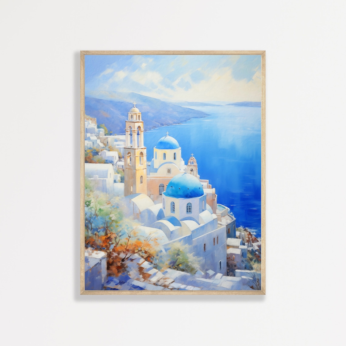 Santorini Retro Greece Coastal Summer Travel Poster