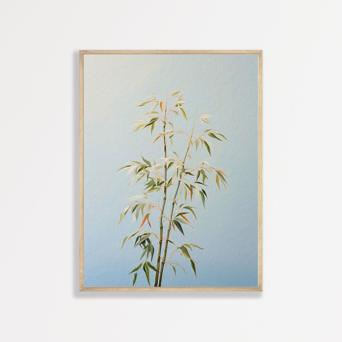 Minimal Bamboo Stalks Pastel Blue Botanical Zen Serenity Print
