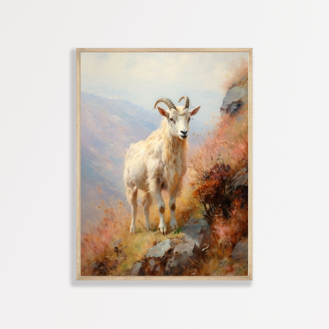 Mountain Goat Retro Kids Bedroom Animal Art Print