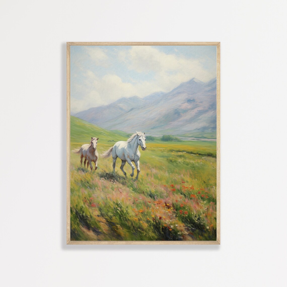 Mountain Horses Retro Countryside Art Print