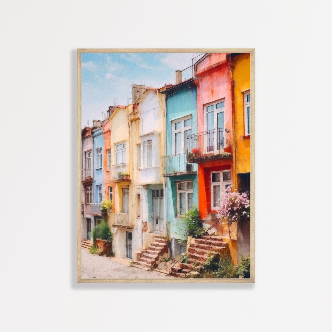 Retro Townhouse Painting, Vintage Bedroom Wall Art - Image 3
