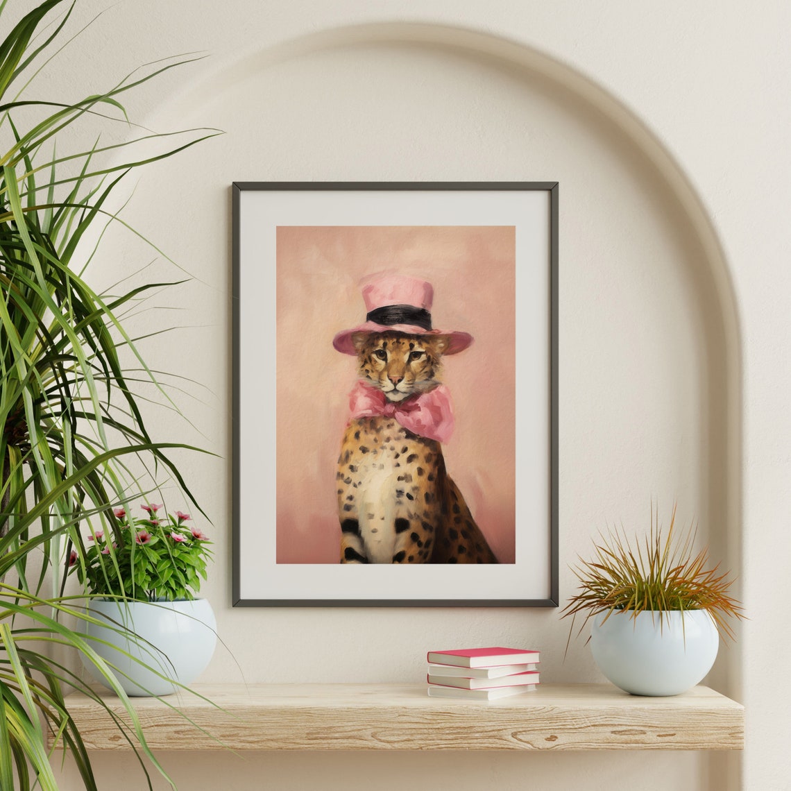 Cheetah In Pink Top Hat And Bow Tie Cute Animal Portrait Poster - Image 2