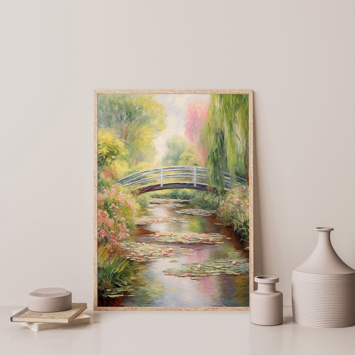 Garden Footbridge Vintage Lily Pad Poster Print - Image 3