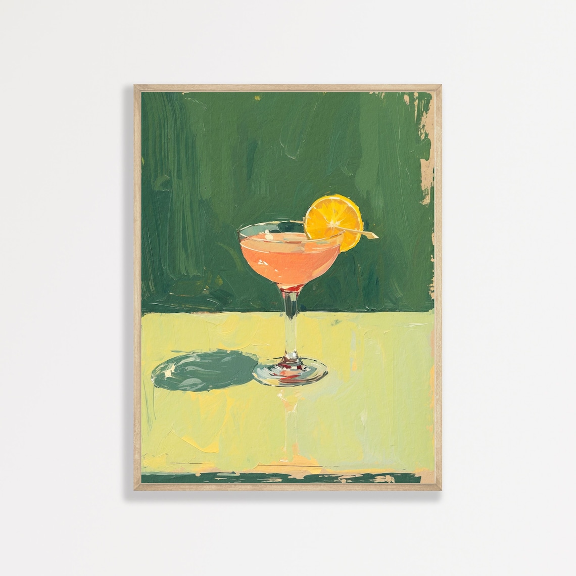 Retro Cocktail Coupe Orange Slice Sage Green Bar Cart Art Poster