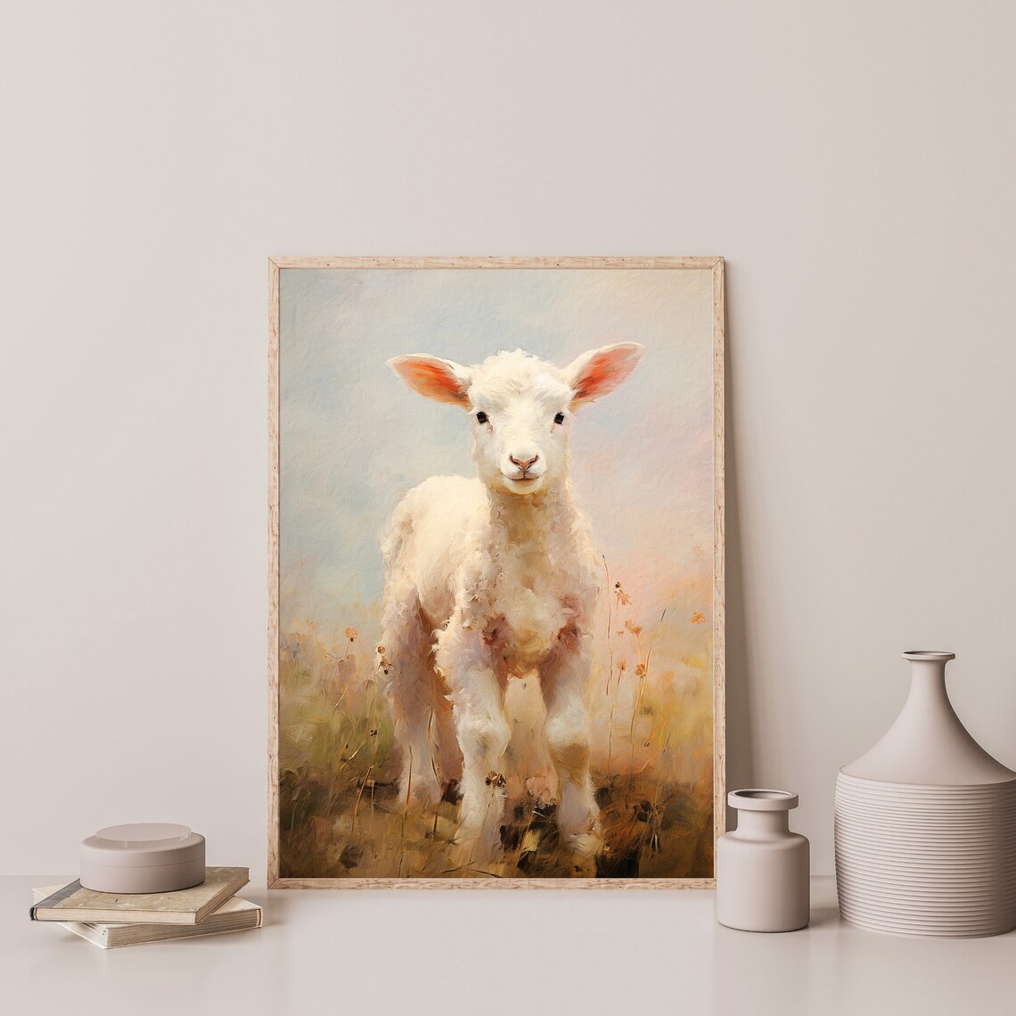 Vintage Lamb Painting, Minimalist Nursery Art Print - Image 3
