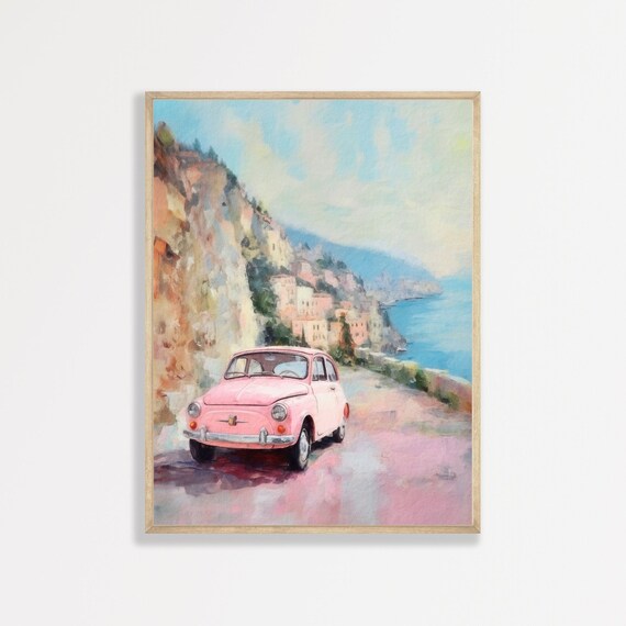 Retro Italy Amalfi Coast Travel Poster, Preppy Decor